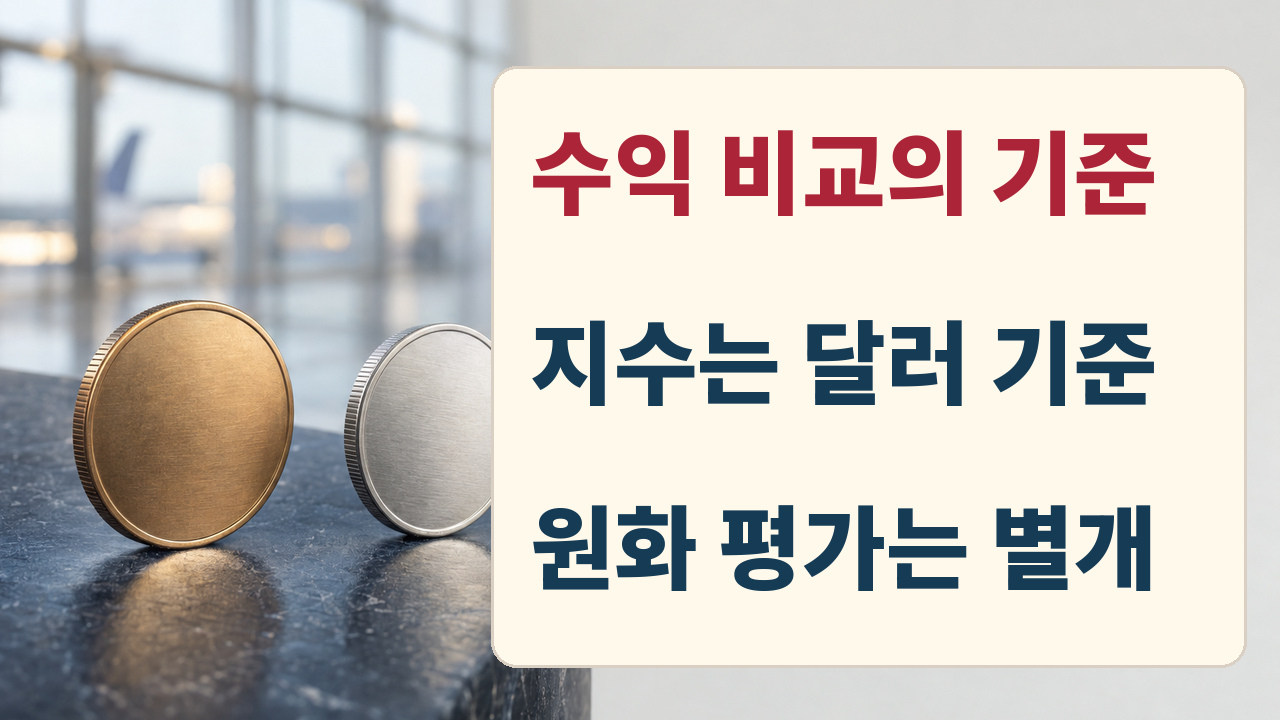달러 기준 미국 지수와 원화 기준 계좌 수익을 구분하는 비교 그림