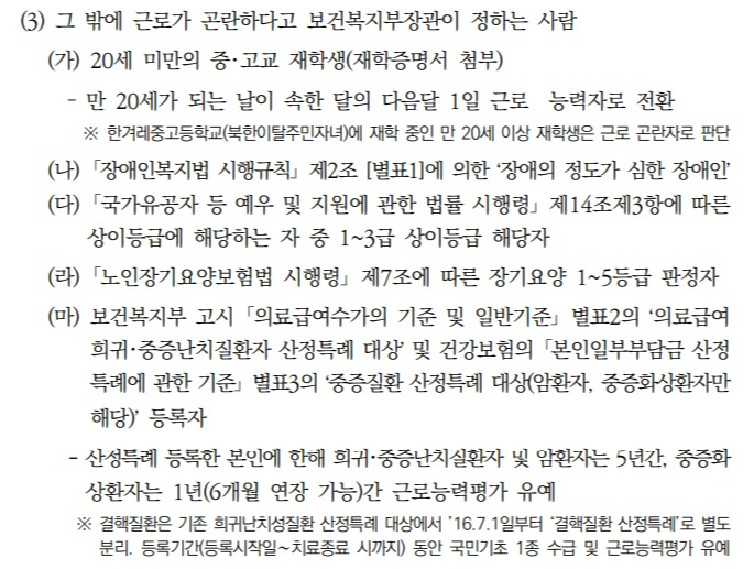 기초생활수급자 생계급여 자격요건