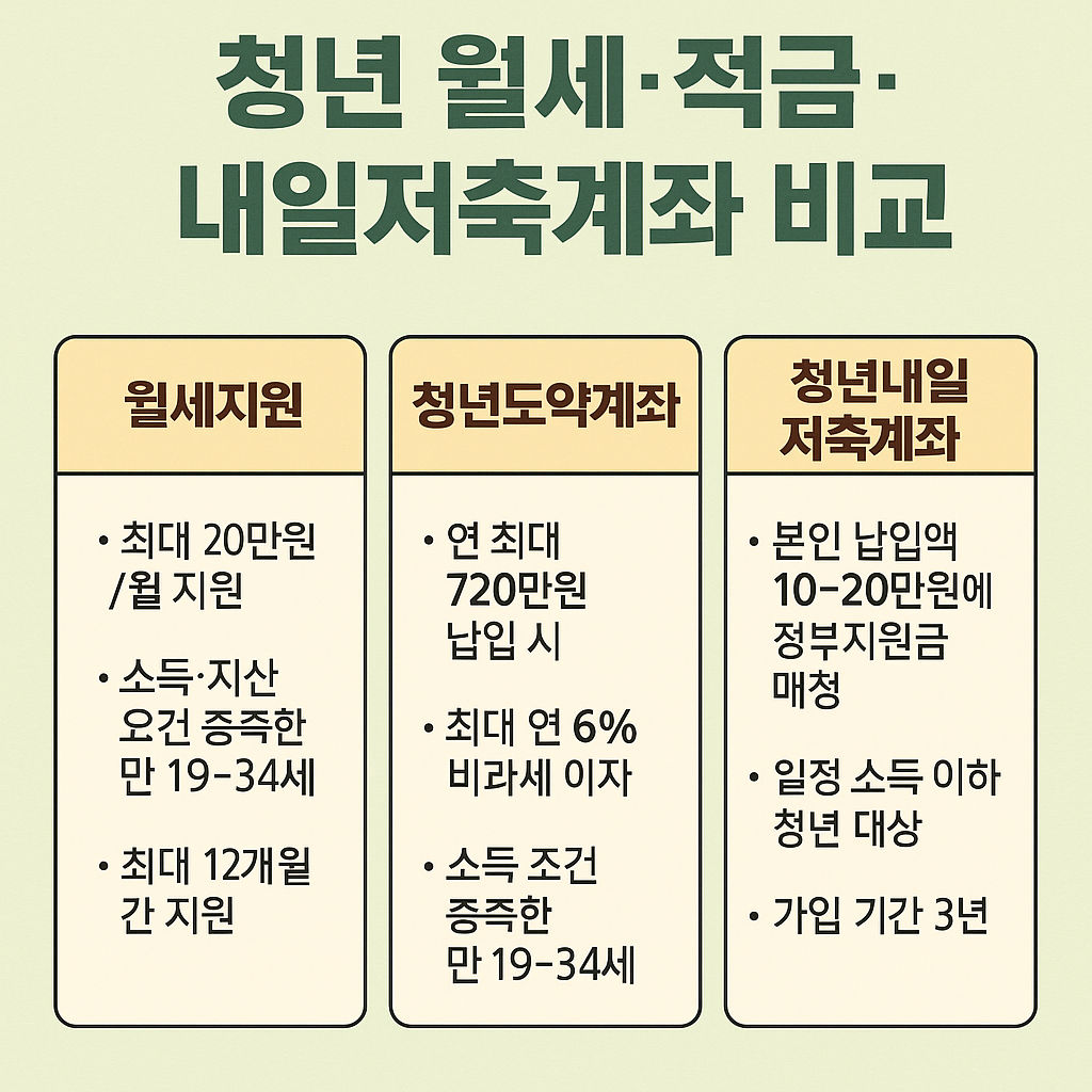 청년 월세&middot;적금&middot;내일저축계좌 비교
