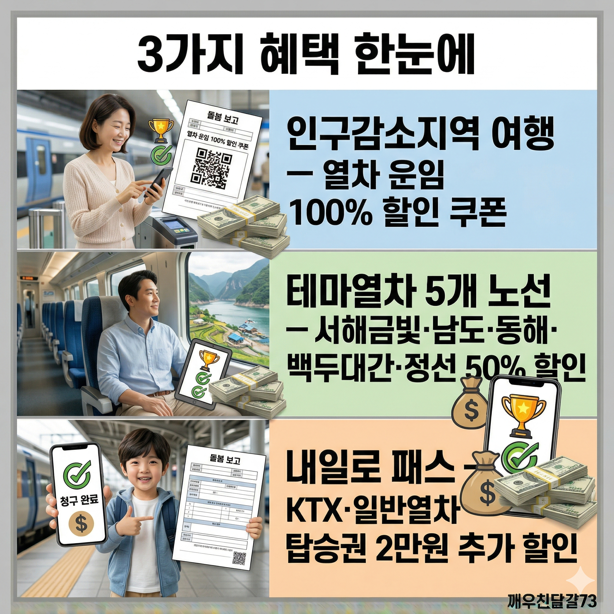 2026 여행가는 봄 기차여행 혜택 총정리 &mdash; 열차 100% 할인&middot;테마열차 50%&middot;내일로 2만원
