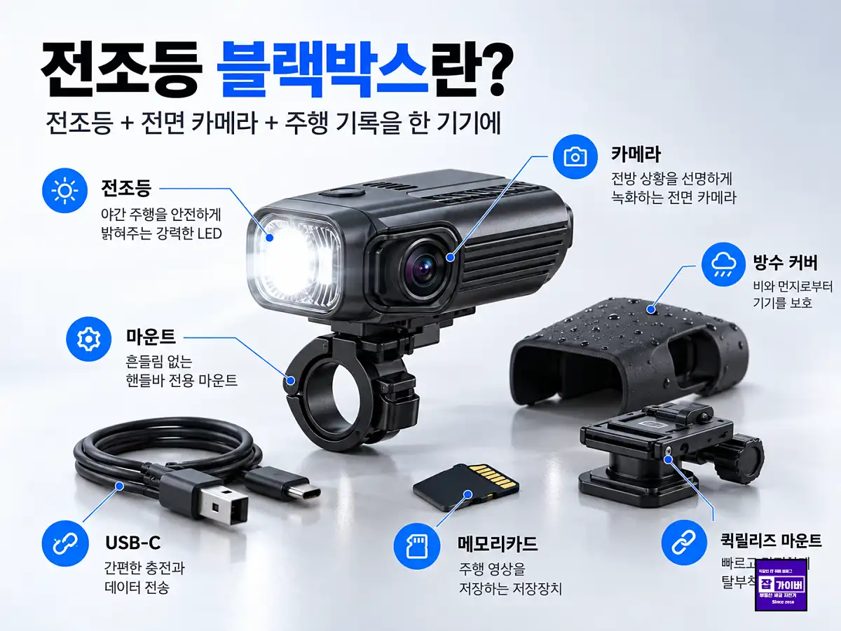 자전거 전조등 블랙박스 전조등 카메라 루프녹화 충격보호 USB C 기능 안내