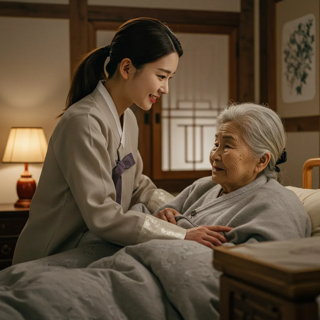 할머님_간병하고 있는_여성