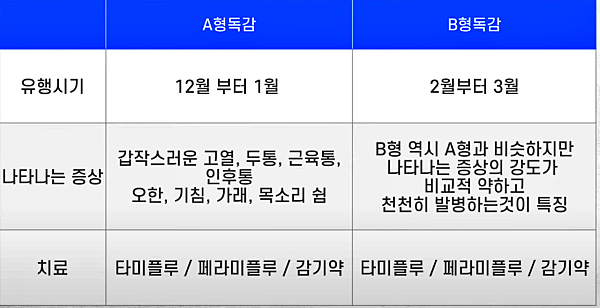 A형 B형 독감의 비교, 치료법