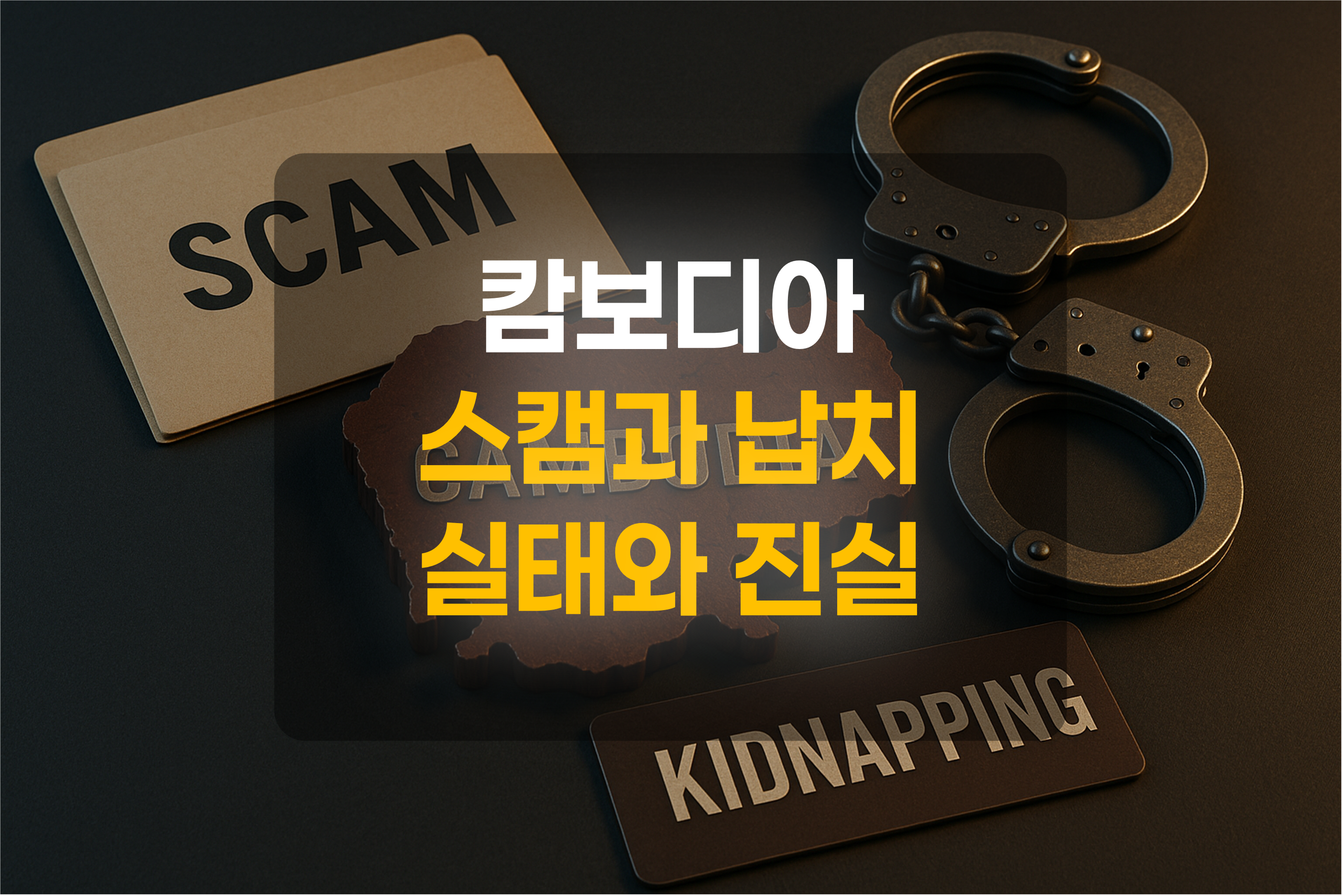 캄보디아지도, 스캠, 납치등의 단어가 표현된 그림