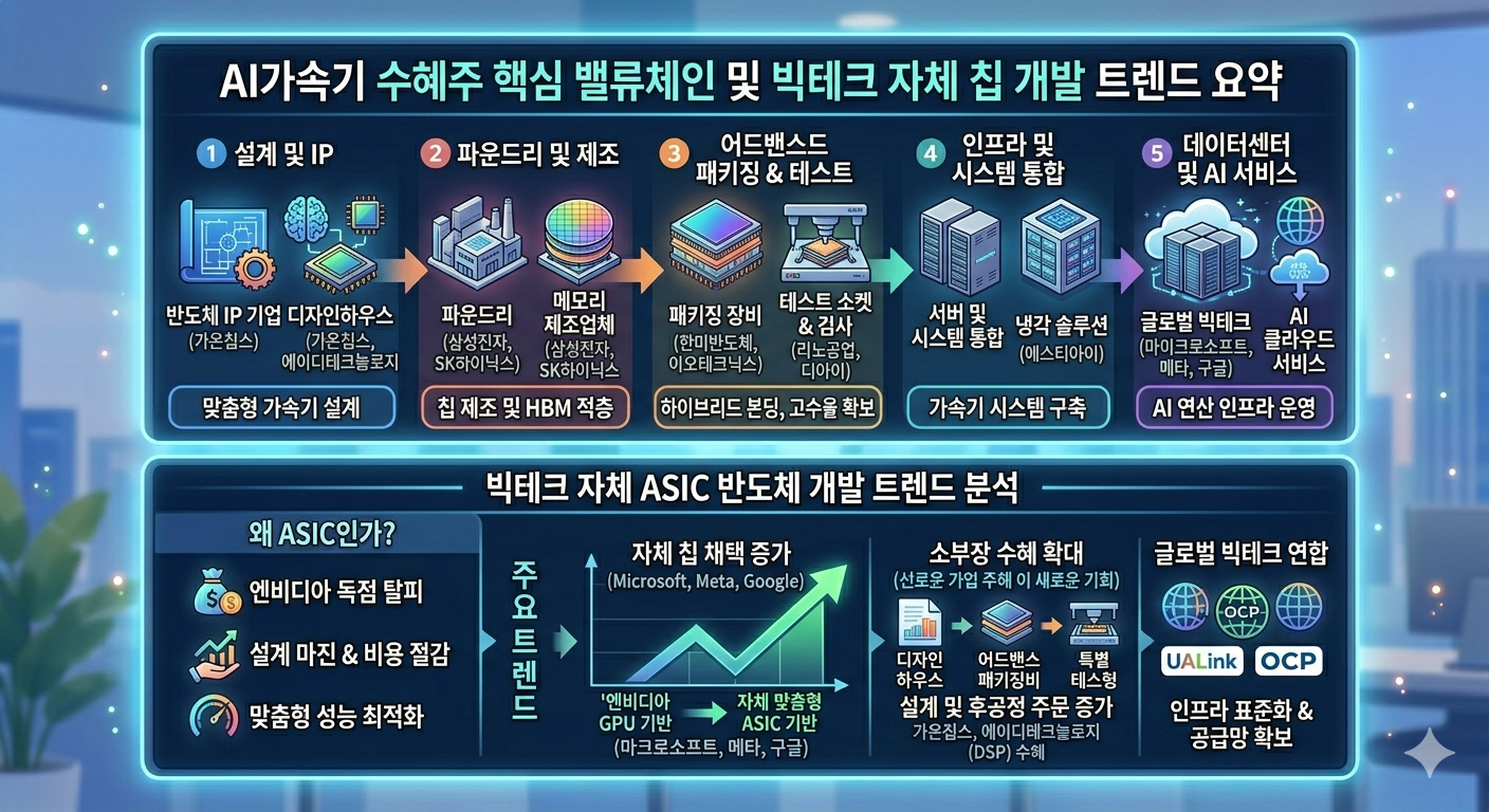 AI가속기 관련주 핵심 밸류체인 구조 및 빅테크 자체 ASIC 반도체 칩 개발 트렌드 분석 요약