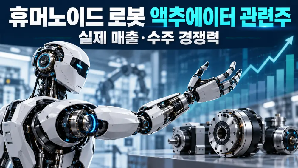 휴머노이드 로봇의 관절 액추에이터와 정밀 모터·감속기를 배경으로 실제 매출 및 수주 경쟁력을 표현한 로봇 액추에이터 관련주 분석 썸네일