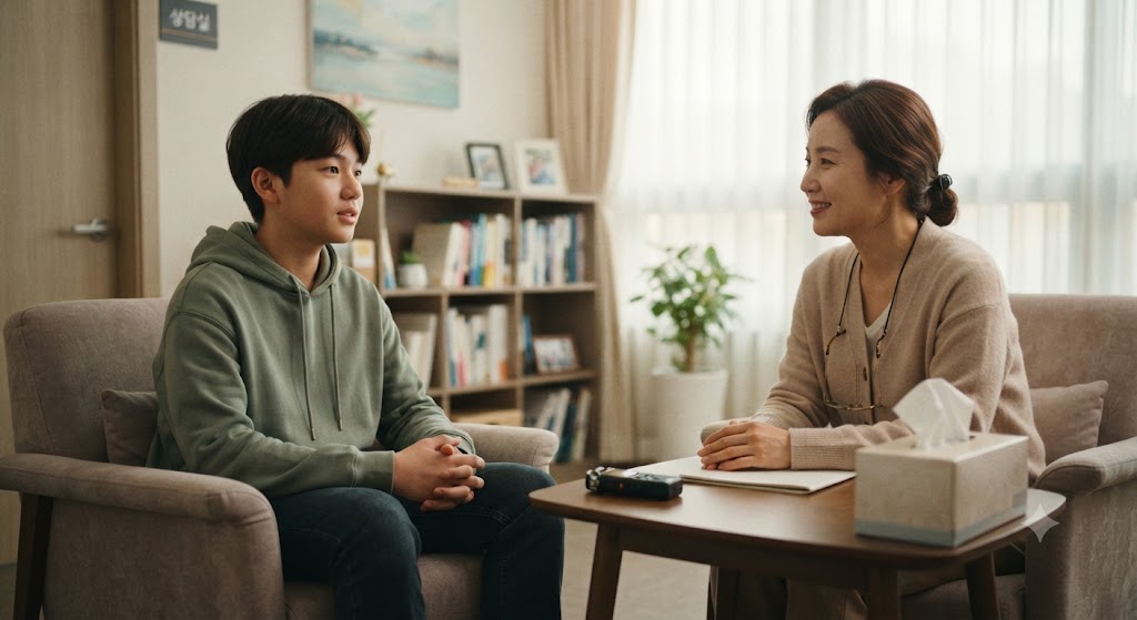 개인상담 받고 있는 청소년의 모습