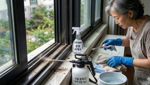 창틀 청소 (퐁퐁 활용법, 드라이버 활용, 분무기 압력)