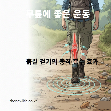 흙길 걷기의 충격 흡수 효과로 무릎 건강을 지키는 장면