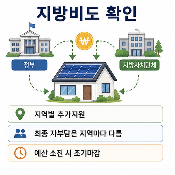 태양광 설치비는 국비 외에 지방자치단체 추가 보조금을 받을 수 있어 거주지역에 따라 실제 자부담이 달라진다는 이미지