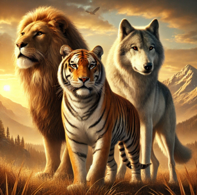 사자 호랑이 늑대 사진