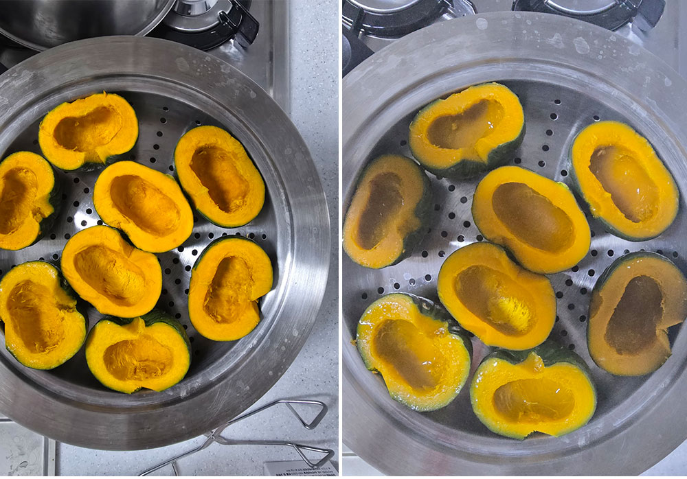 단호박 찌기 전과 후