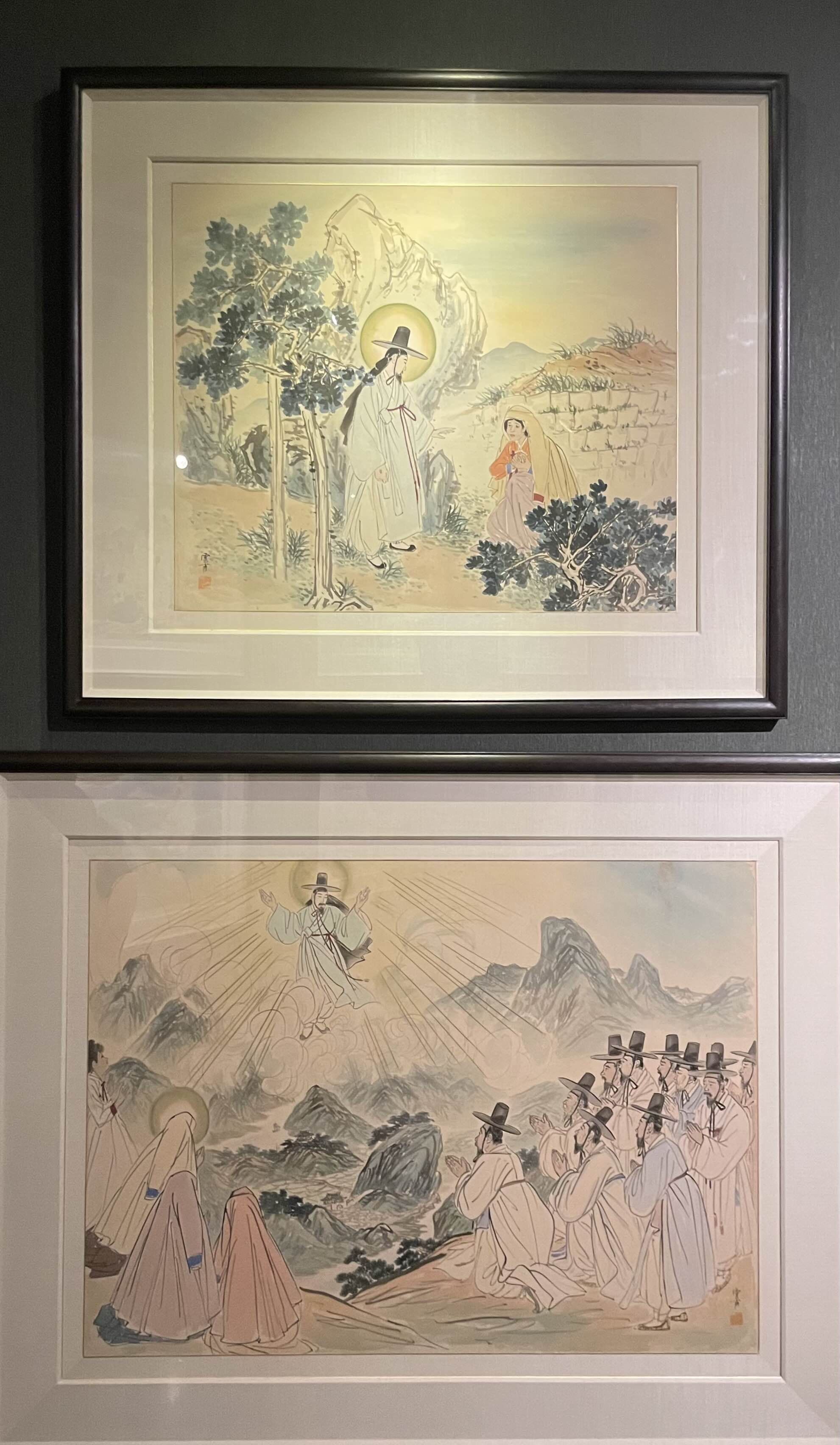 김기창 - 예수의 생애 : 29. 막달라 마리아와 만남, 30. 승천. (1952-1952, 비단에 채색)