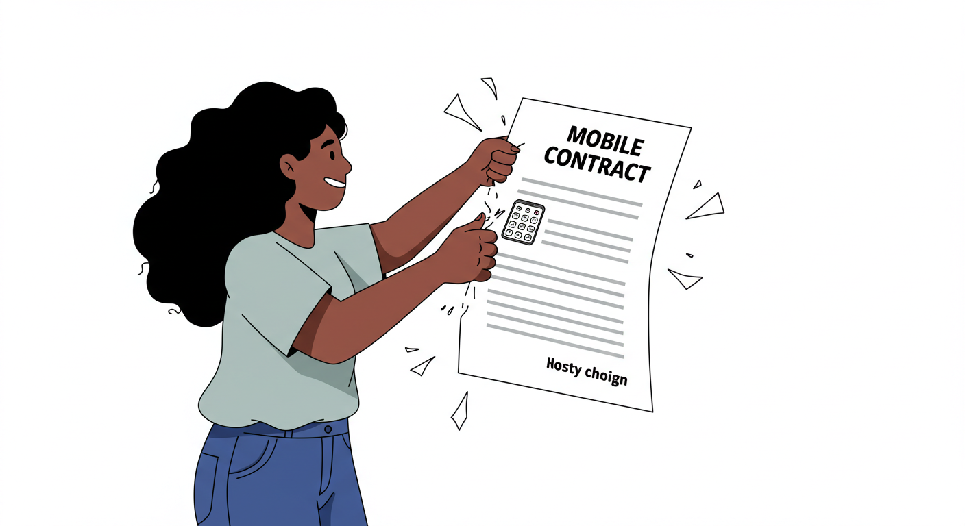 단통법 폐지를 상징하는 스마트폰 계약서 찢는 일러스트