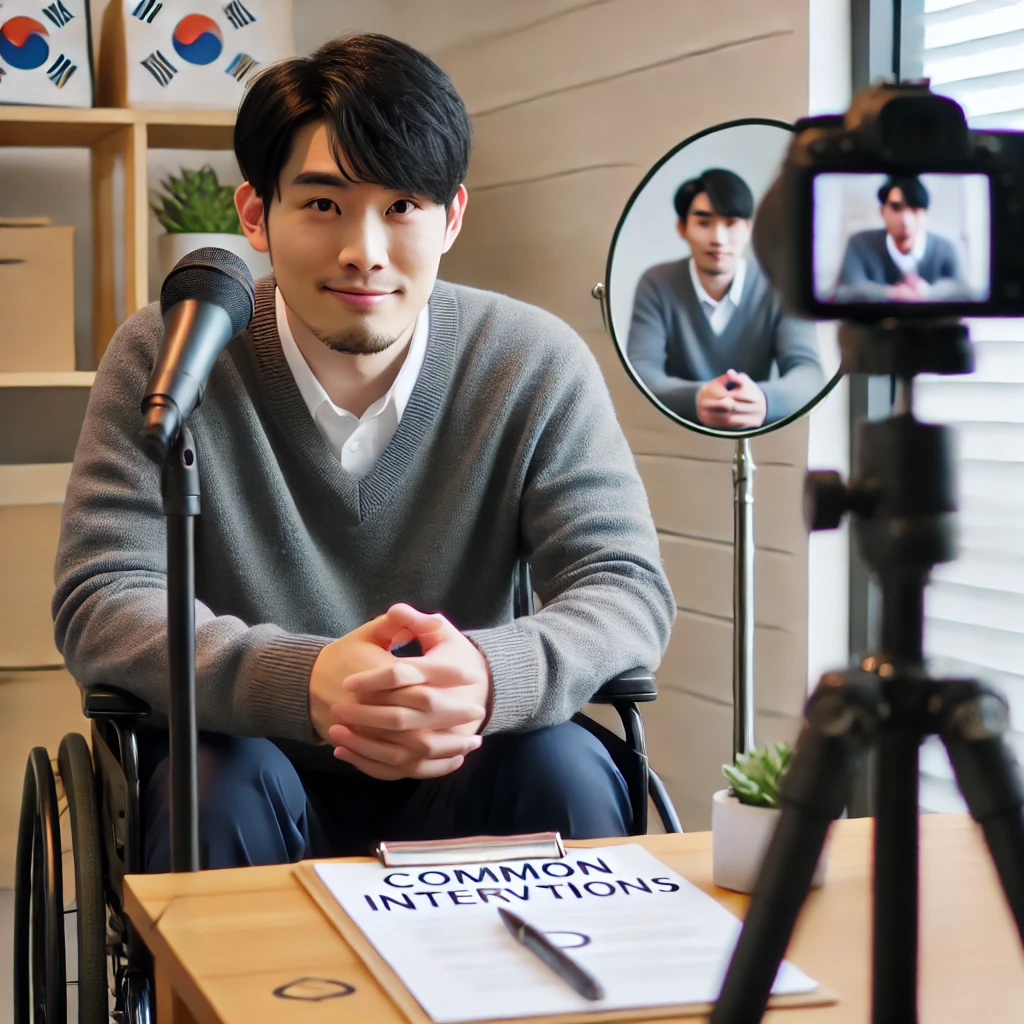 장애인 구직자가 면접을 대비해 연습하는 모습