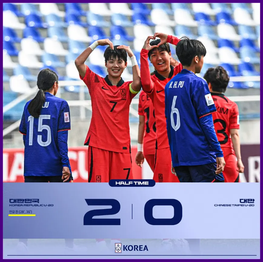 한국 대만 여자 축구 전반전 경기 결과