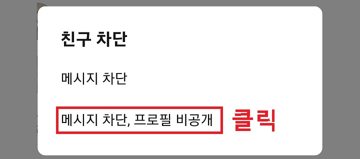 메시지 차단, 프로필 비공개 클릭함