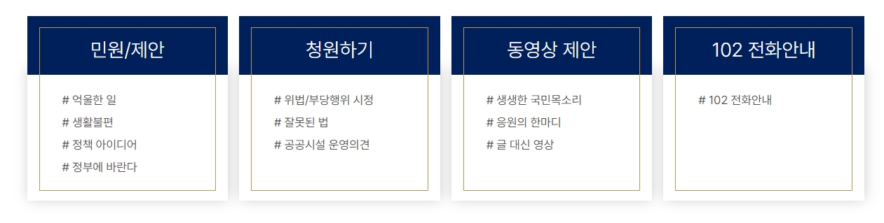 민원 제안과 청원하기의 차이점을 설명하는 안내 문구