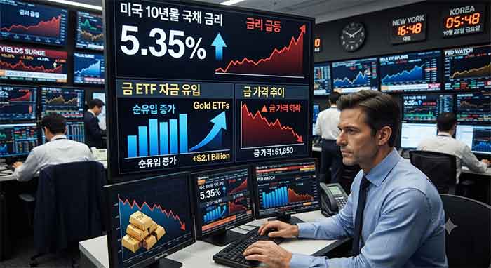 미국 국채 금리와 금 ETF 흐름을 모니터링하는 금융 전문가.