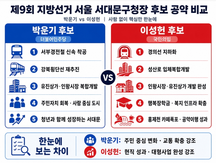 제9회 지방선거 서울 서대문구청장 후보 공약 비교