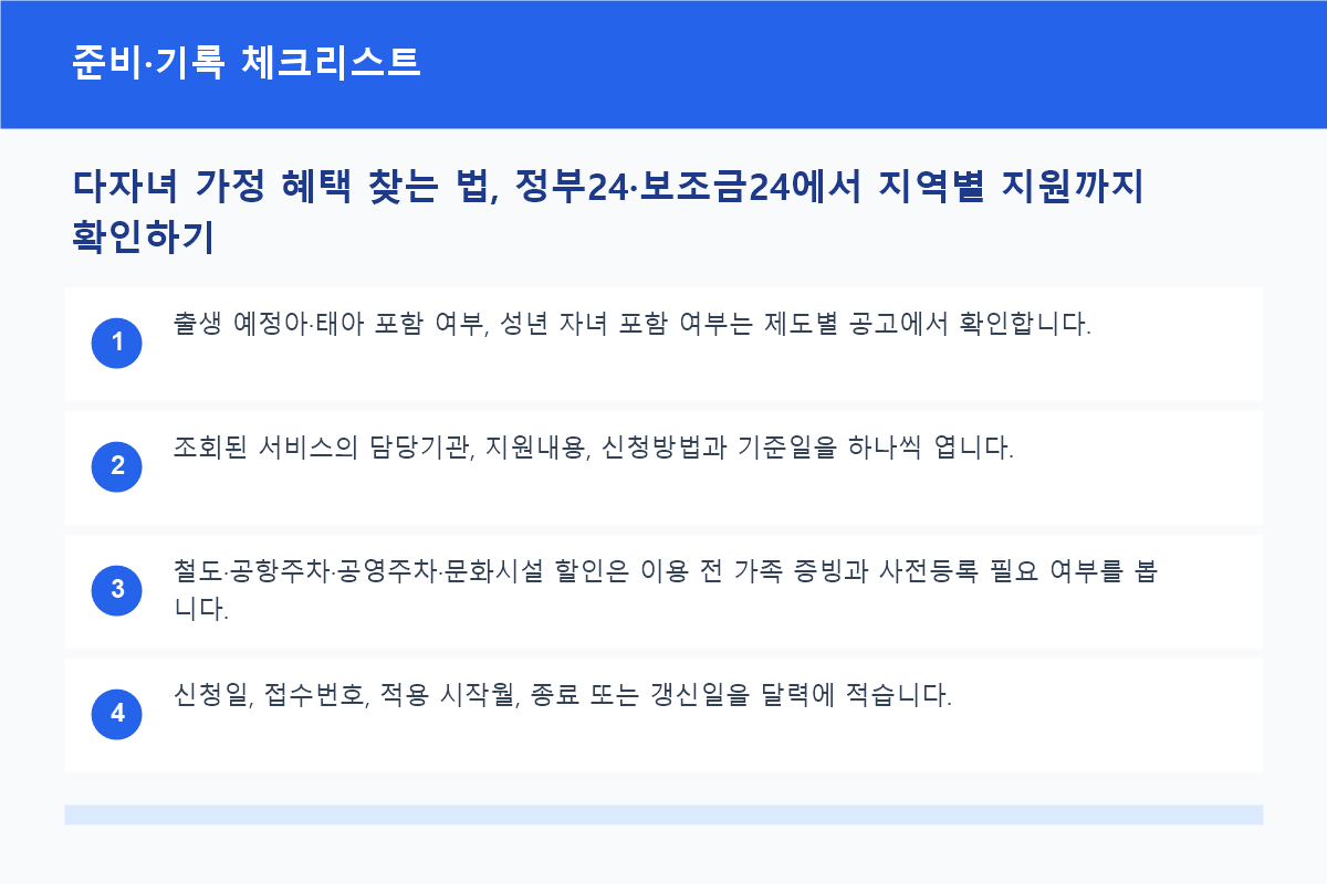 다자녀 지원 확인에 필요한 가족&middot;거주 정보 체크리스트
