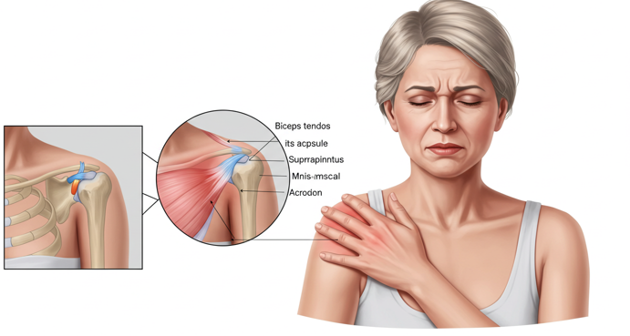 오십견으로 아파하는 모습