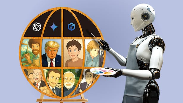 로봇이 캐릭터를 창작하는 과정을 표현한 사진