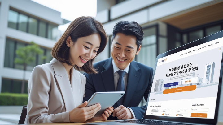 부동산 거래 시 공인중개사와 상담하고 있음. 안전한 거래를 위해 전문가의 도움을 받는 모습