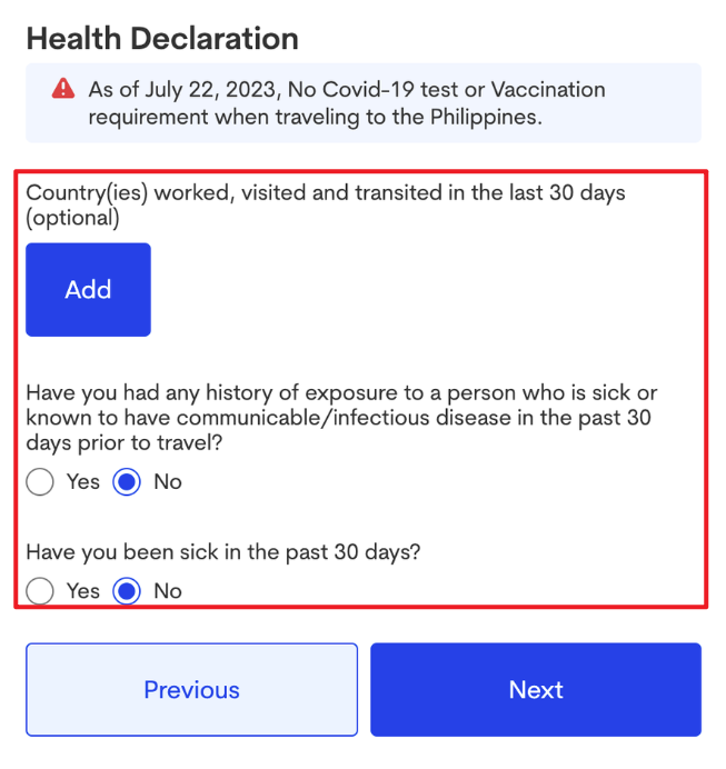 필리핀 이트래블 작성방법