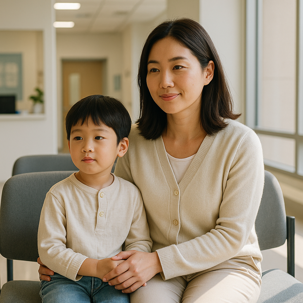 바이러스 확산을 방지하기위해 진료를 기다리고 있는 장면