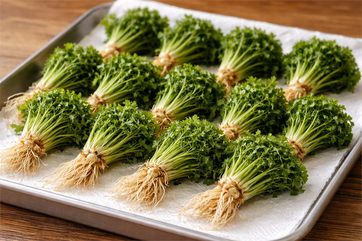 데친 냉이를 물기 제거 후 한 번 분량으로 나눈 모습 