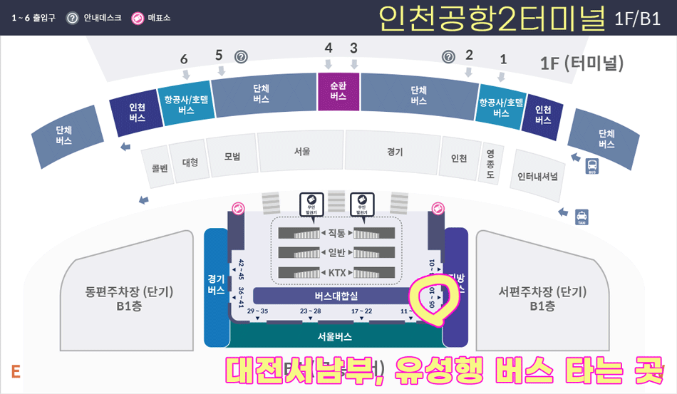인천공항2터미널 대전서남부 유성시외버스터미널행 버스 타는 곳