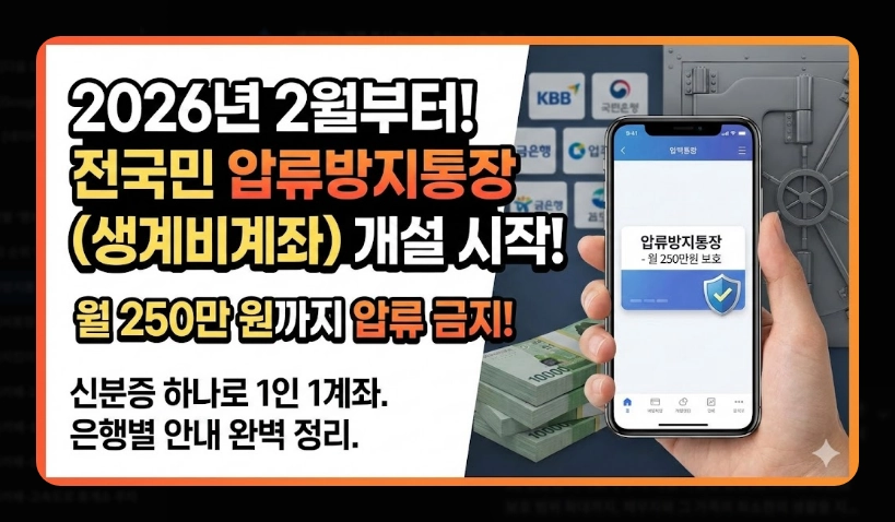 압류방지통장 개설 방법 완벽가이드 [2026년] 전국민 생계비계좌 신청 5단계