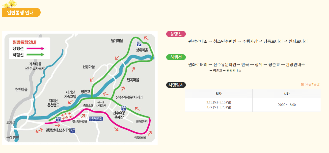 구례 산수유꽃축제 일반통행 안내