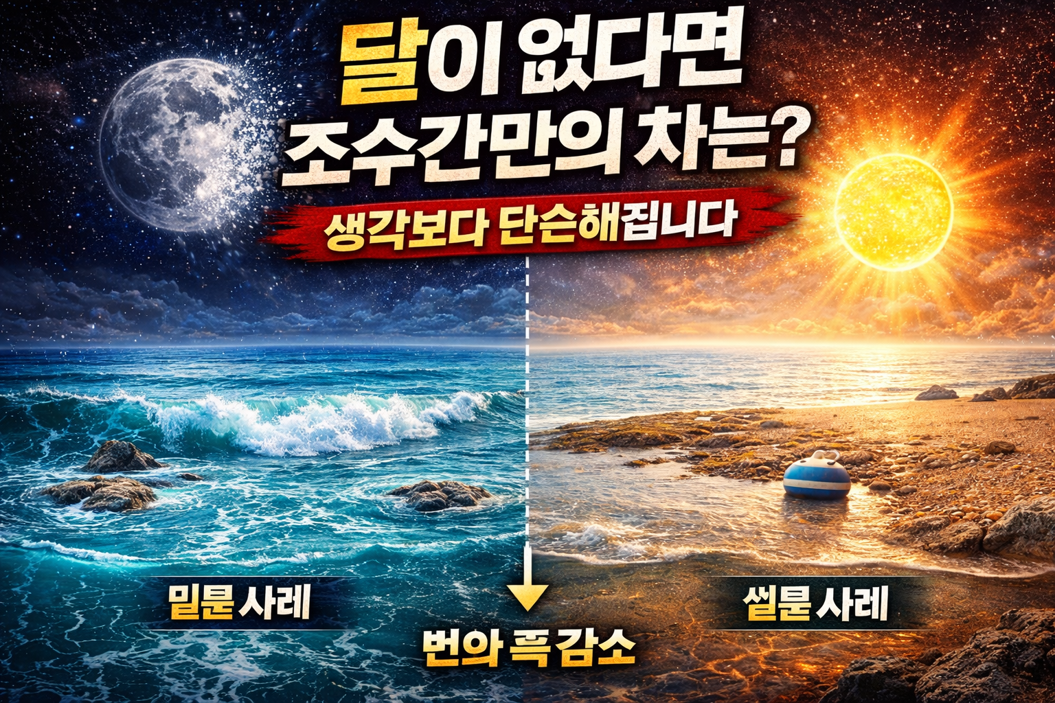 달이 없다면 조수간만의 차는 어떻게 될까 (태양 영향까지 정리)