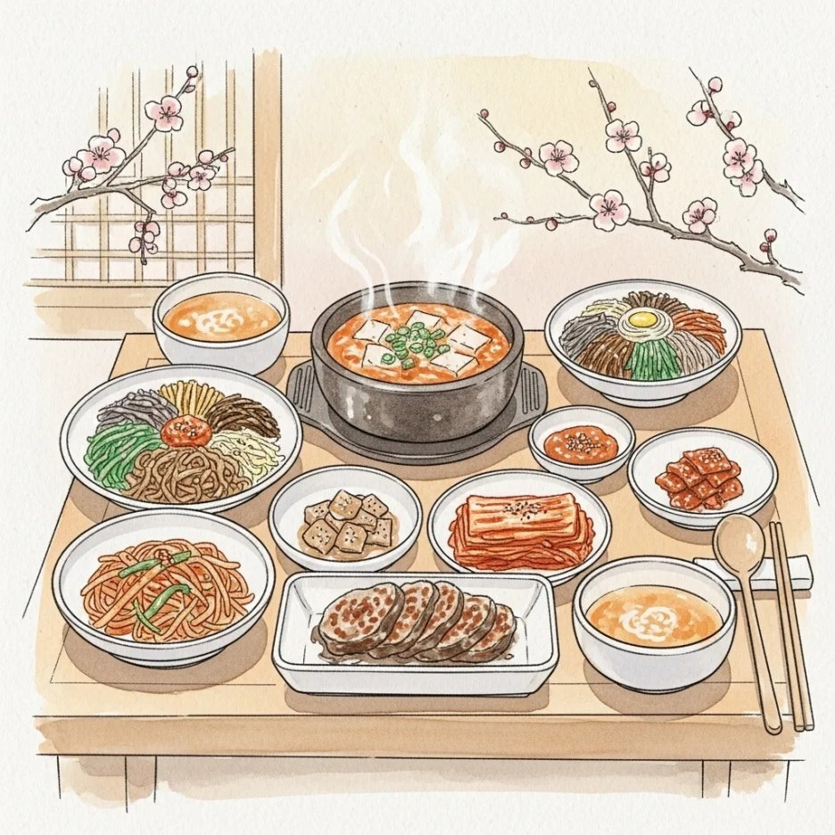 정갈하게 차려진 광양의 지역 특색 음식 한 상