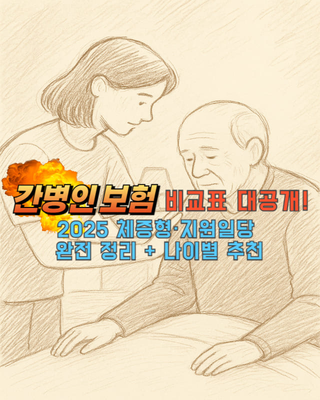 노인을 돌보는 간병인의 따뜻한 스케치 스타일 일러스트