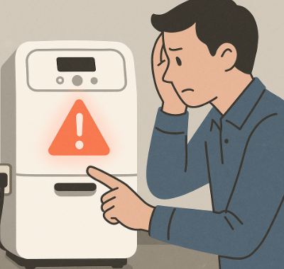 제습기 고장을 확인하고 있는 사람의 모습