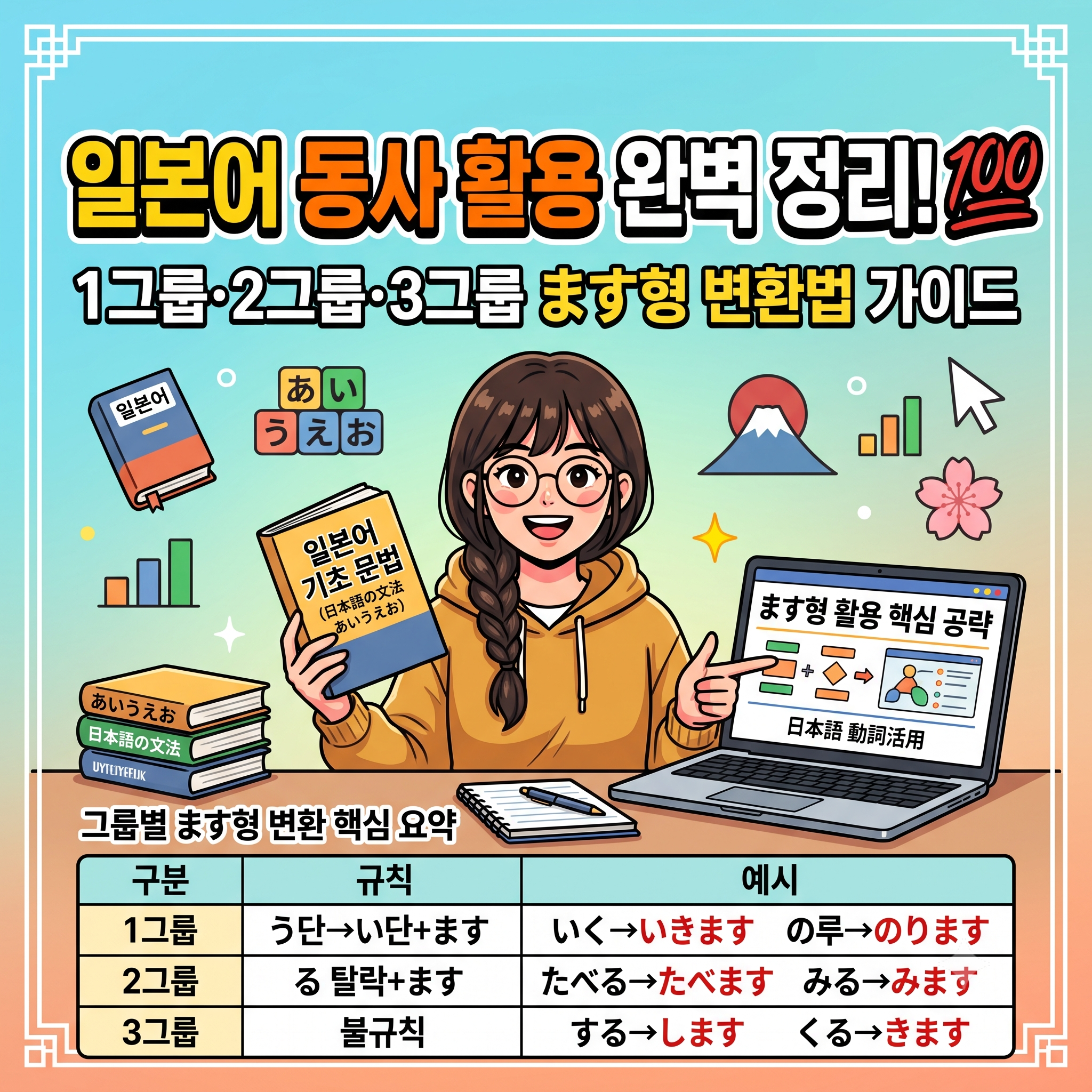 일본어 동사 활용 완벽 정리: 1그룹 2그룹 3그룹 ます형 변환법