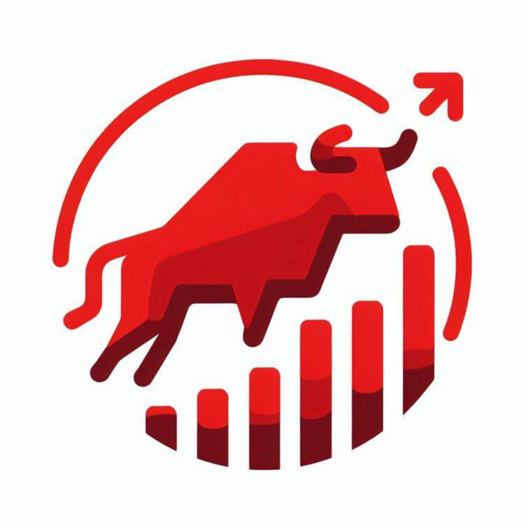 상승하는 그래프와 빨간 황소