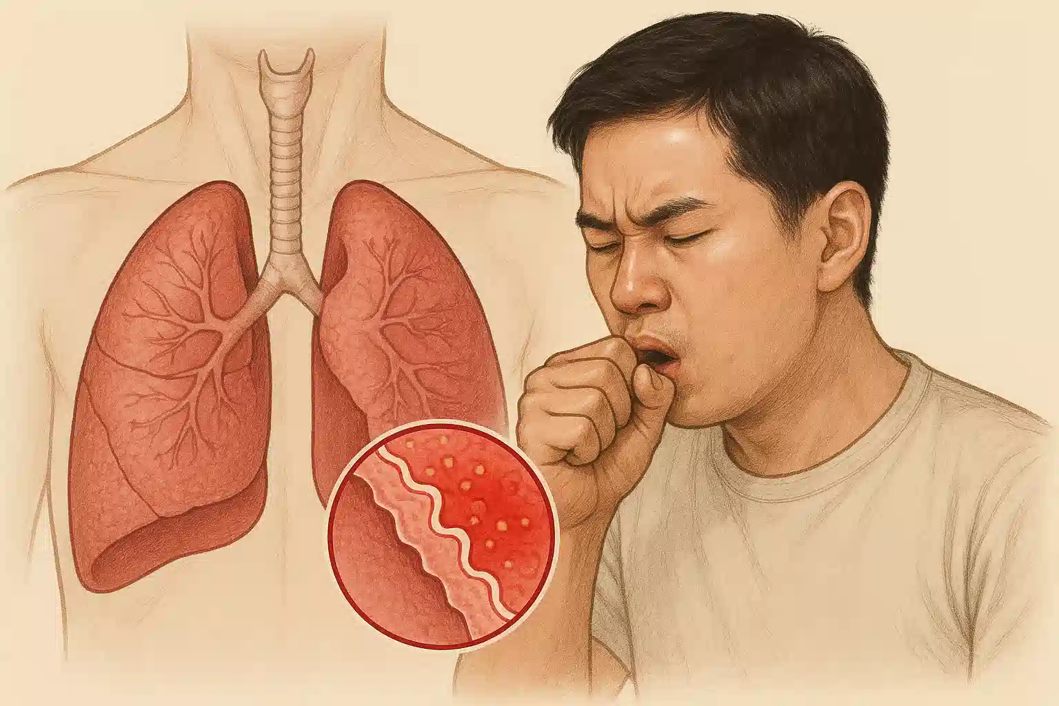 흉막에 염증 그래픽, 기침하는 인물