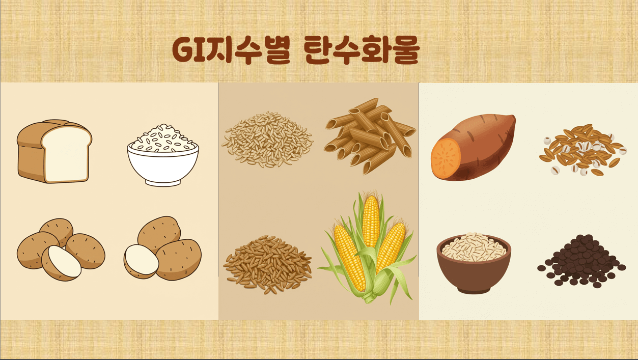 "2. GI지수란? 탄수화물 선택의 기준"에 대한 이미지입니다.