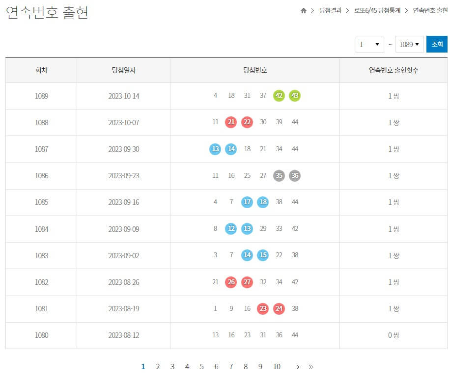 역대 로또당첨번호 조회