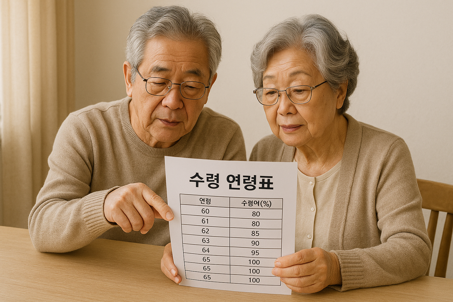 수령 연령표를 보고 있는 노부부