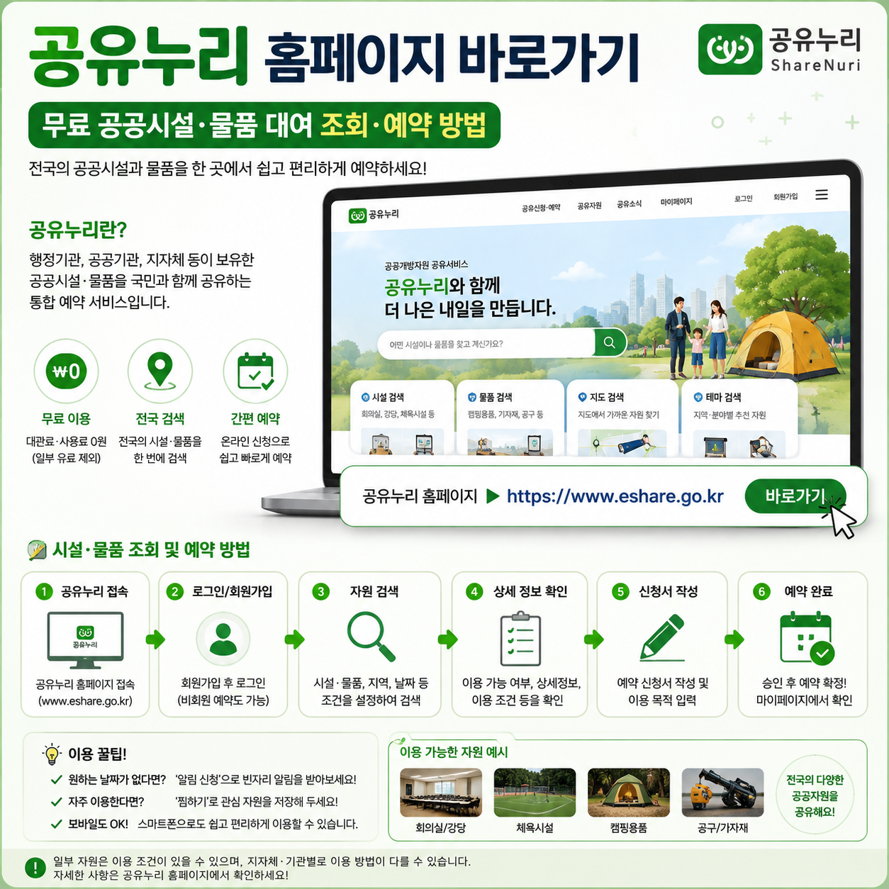 공유누리 홈페이지 바로가기 ❘ 무료 공공시설·물품 대여 조회·예약 방법