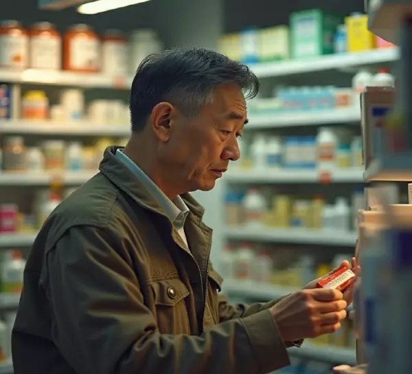 약국에서 영양제를 고르고 있는 50대 남성