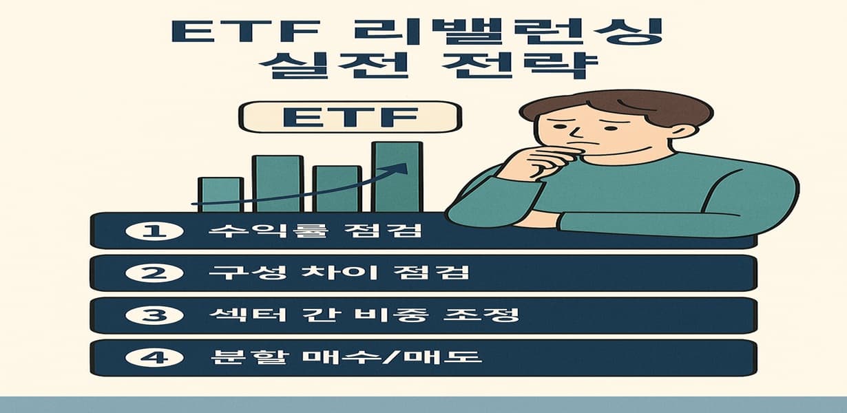 ETF 리밸런싱 전략을 요약한 4단계 인포그래픽 이미지