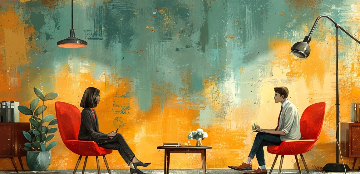 인터뷰하는 사진