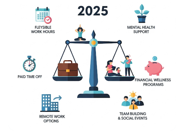 2025 직장인 워라밸 복지 혜택을 시각화한 이미지
