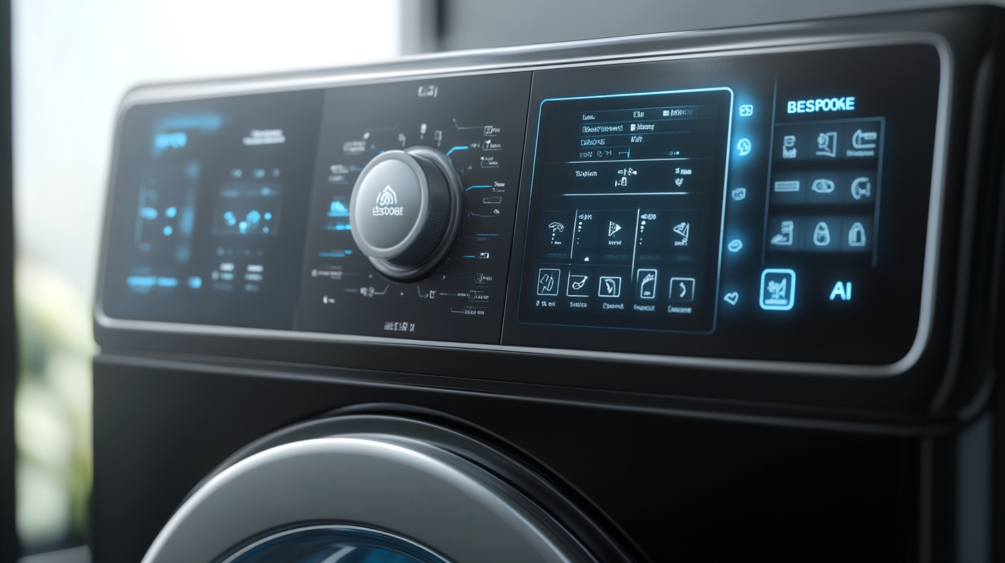 비스포크 그랑데 AI 세탁기의 직관적이고 사용자 친화적인 제어 패널의 모습, 다양한 세탁 설정이 강조됨